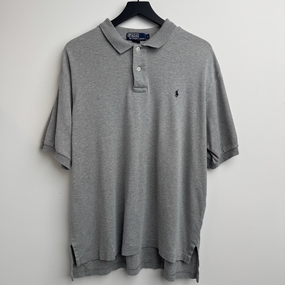 VTG Polo Ralph Lauren Golf Shirt Mens L Gray Short Sleeve Knit Cotton Casual